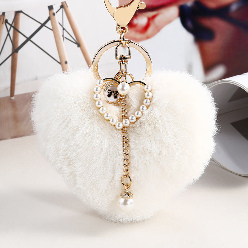 Wholesale Love Ball Pearl Pendant Plush Keychains